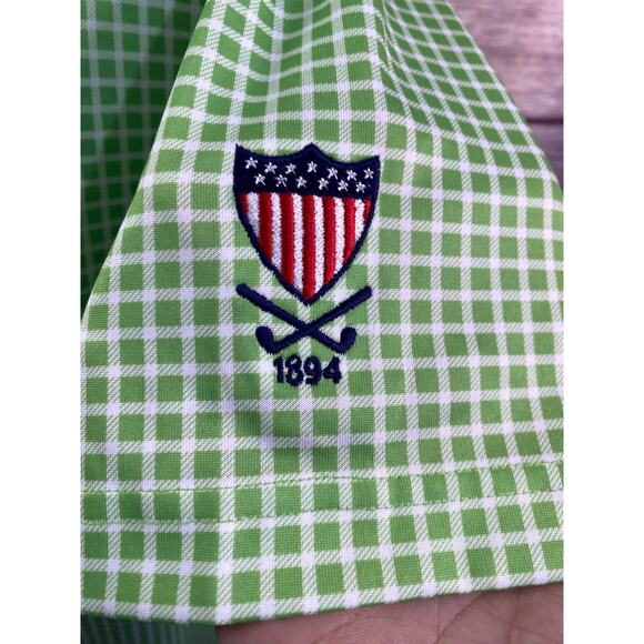 Donald Ross Polo Shirt Mens Large Green Golf Stretch 1894 USA Club Crest - Picture 7 of 9